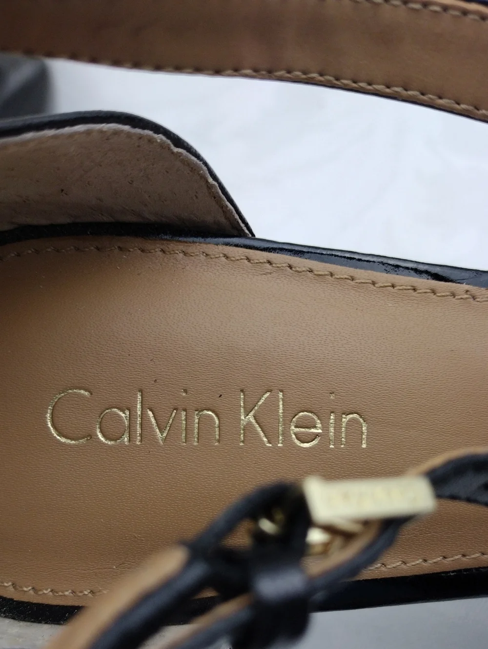 Calvin Klein Gildana Black Leather Asymmetrical Cross Strap Point Toe Heel Shoe